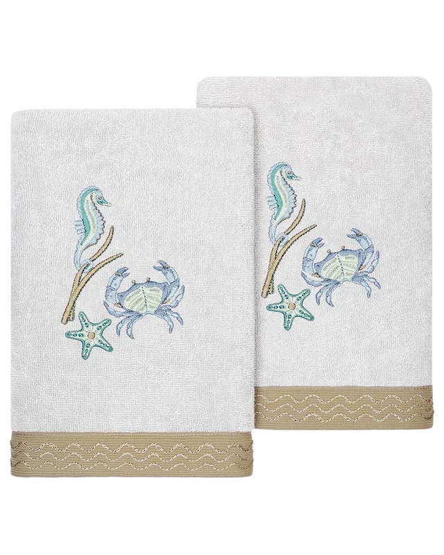 Linum Home Textiles Turkish Cotton Aaron 2pc Embellished Hand Towel Set, image 1 of 1 from Rue La La