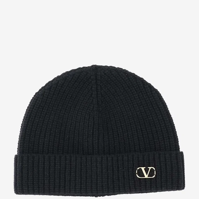Valentino Garavani 7y2hb02g Virgin Wool Ribbed Beanie — Black Beanies in Black Wool from HEWI