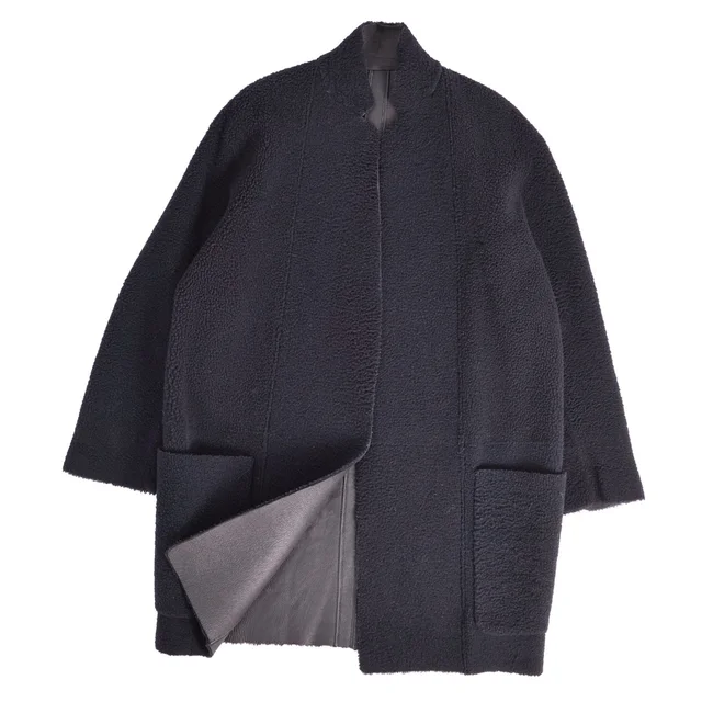 Celine Phoebe Philo Era Shearling Coat Long Buttonless Outer Navy 34 in Navy from The Reluxe