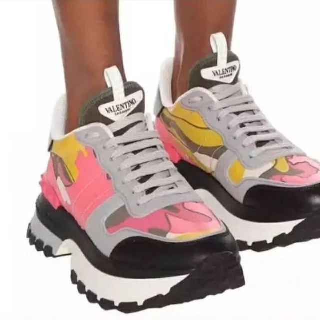 Valentino Garavani Womens Pink & Yellow Mixed-Media Sneakers in yellow|pink from Poshmark