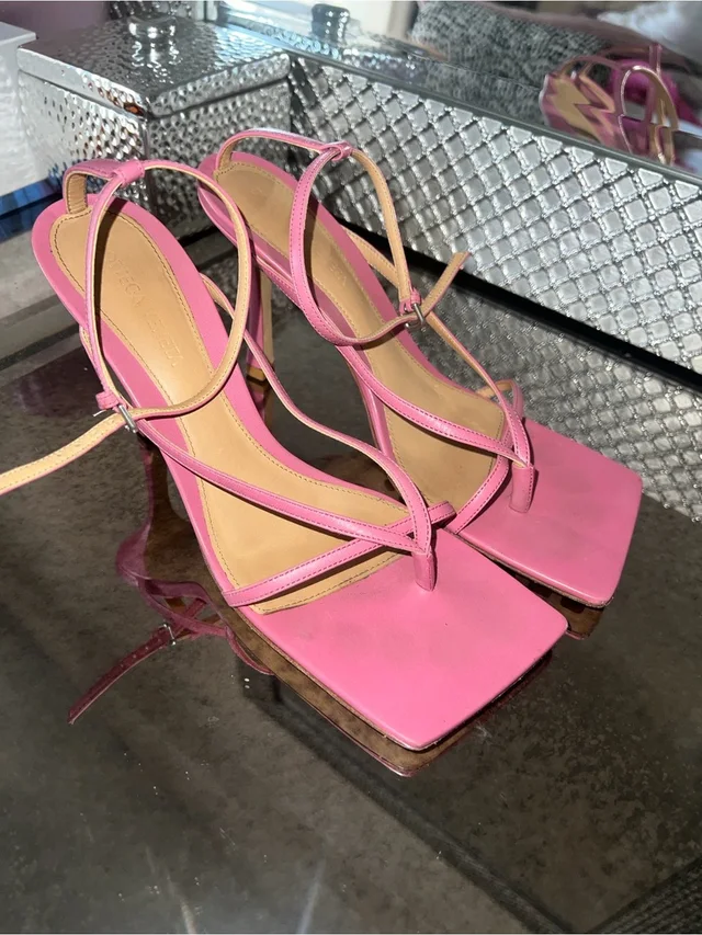 Bottega Veneta Strappy Square-Toe Heels in pink from Poshmark