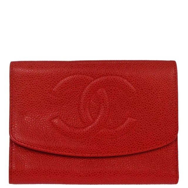 Chanel 1997-1999 Red Caviar Skin Trifold Wallet in Red Caviar leather from AMORE Vintage Tokyo