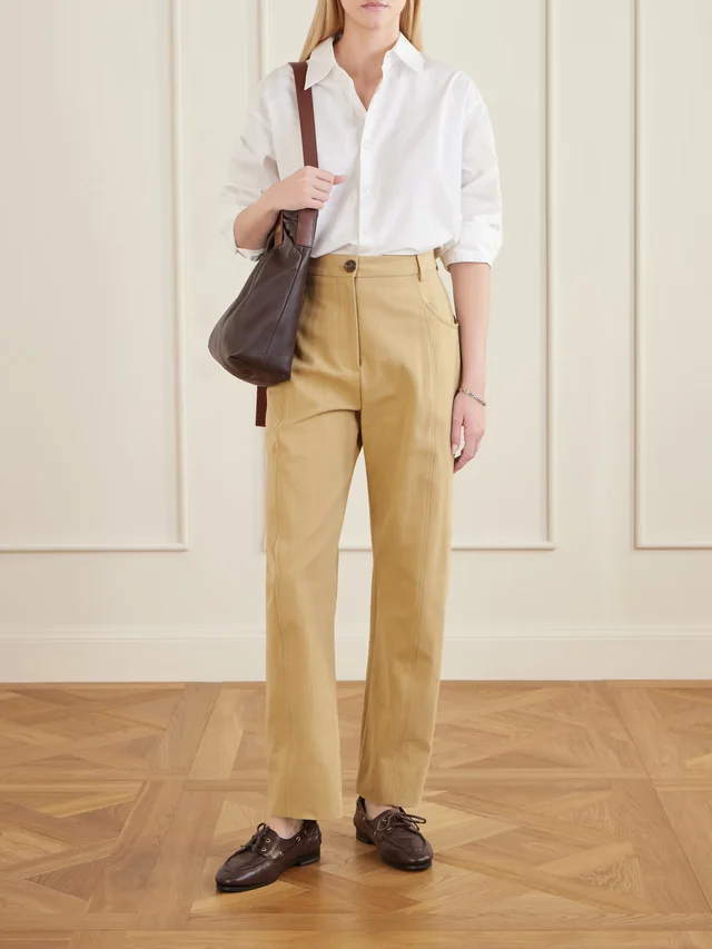 BLAZÉ MILANO Embellished paneled twill tapered pants in Beige, photo 2 of 2 from NET-A-PORTER (Canada)