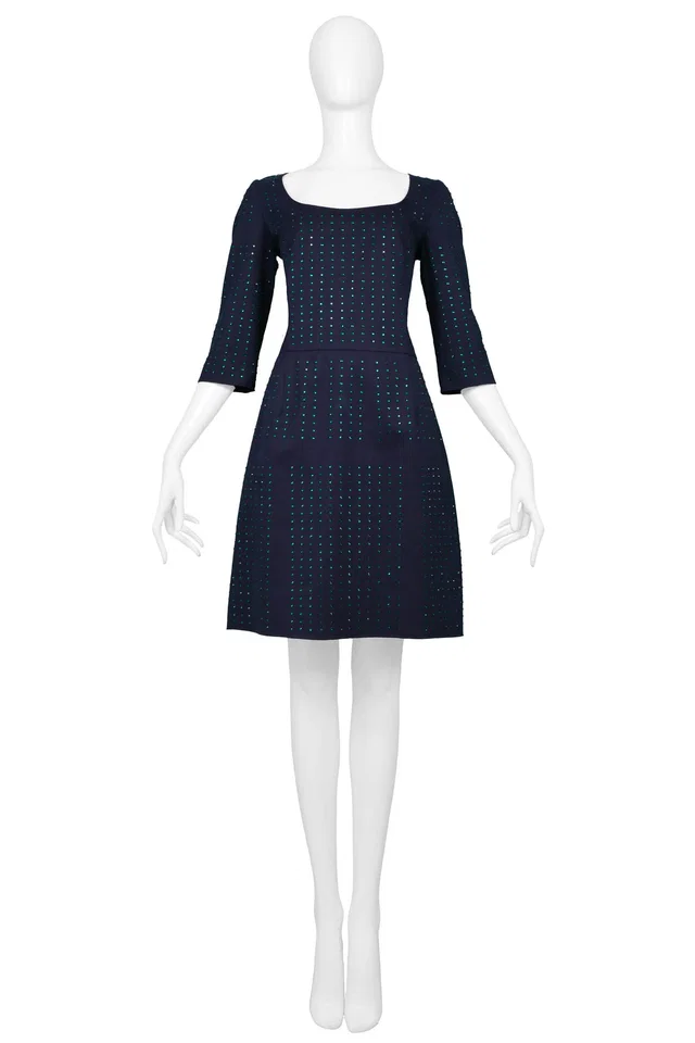Miu Miu Navy Mini Dress With Green Rhinestones in Navy from Resurrection Vintage