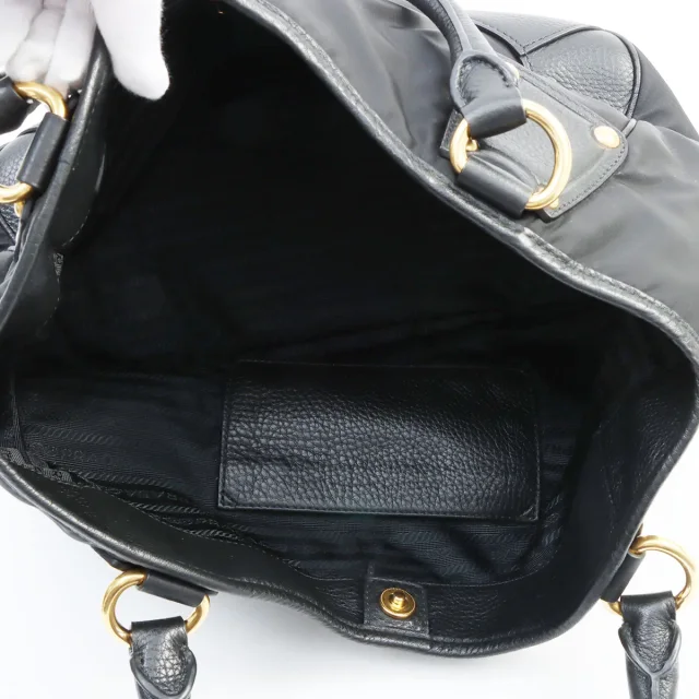 Prada Nylon Logo Tote Bag - Black in Black Nylon from VINTAGE QOO TOKYO, photo 5 of 10