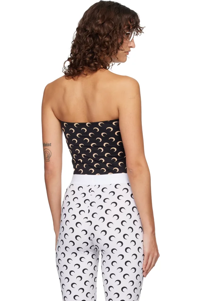 Marine Serre Black Recycled Moon Jersey Second Skin Tube Top, photo 3 of 5 from SSENSE