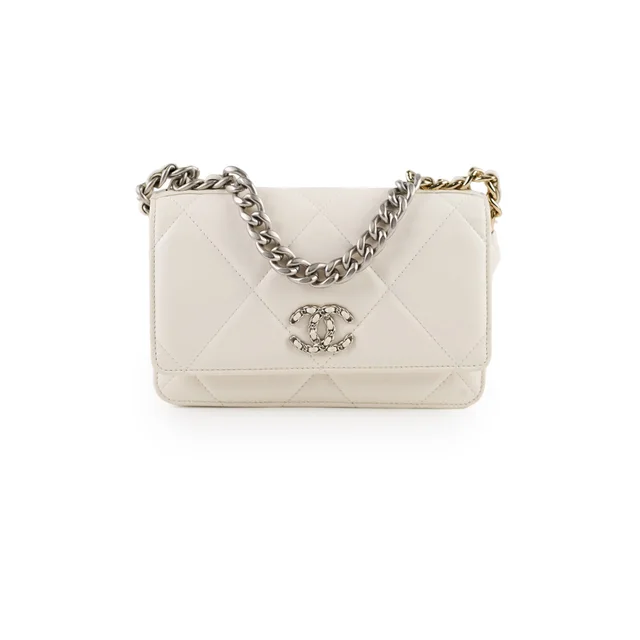 Chanel 19 White Wallet On Chain in White Lambskin from The Purse Affair