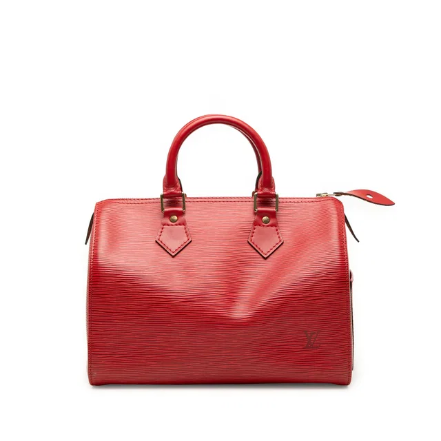 Red Louis Vuitton Epi Speedy 25 Boston Bag in Red Leather from Designer Revival