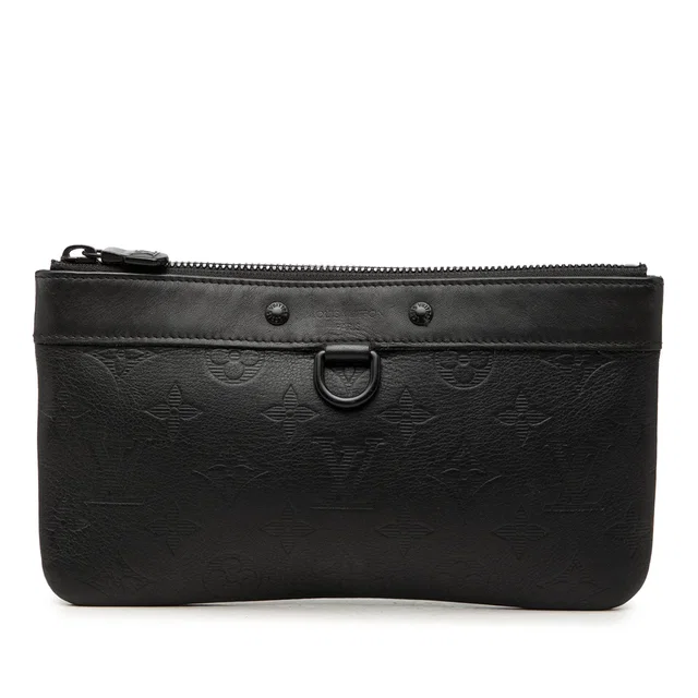Black Louis Vuitton Monogram Shadow Pochette Discovery PM Clutch Bag in Black Leather from Designer Revival