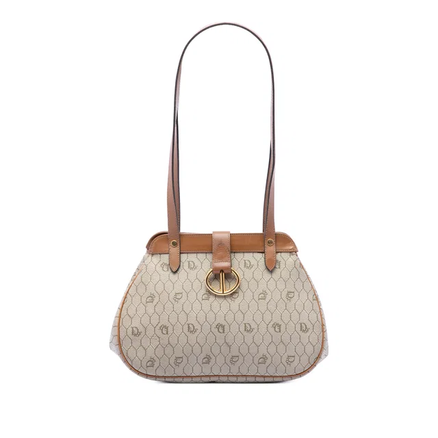 Beige Dior Honeycomb Coated Canvas Shoulder Bag in Beige Coated canvas from Designer Revival