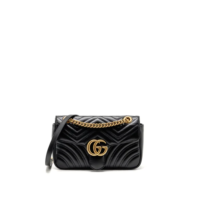Gucci Medium GG Marmont shoulder Bag Calfskin Black GHW in Black Calfskin from EMIER