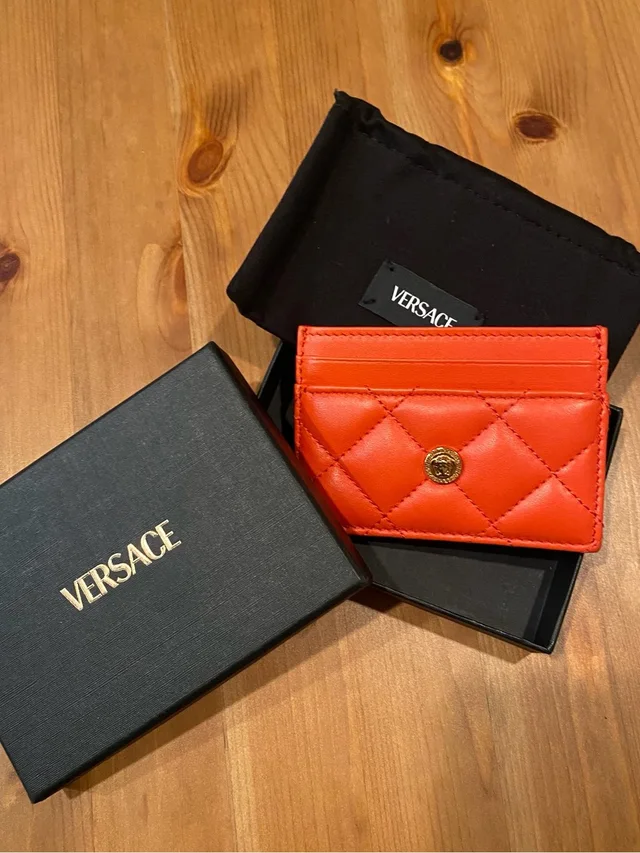Versace Quilted Orange Medusa Leather Card Holder With Box And Dust Bag in orange|gold Leather from Poshmark