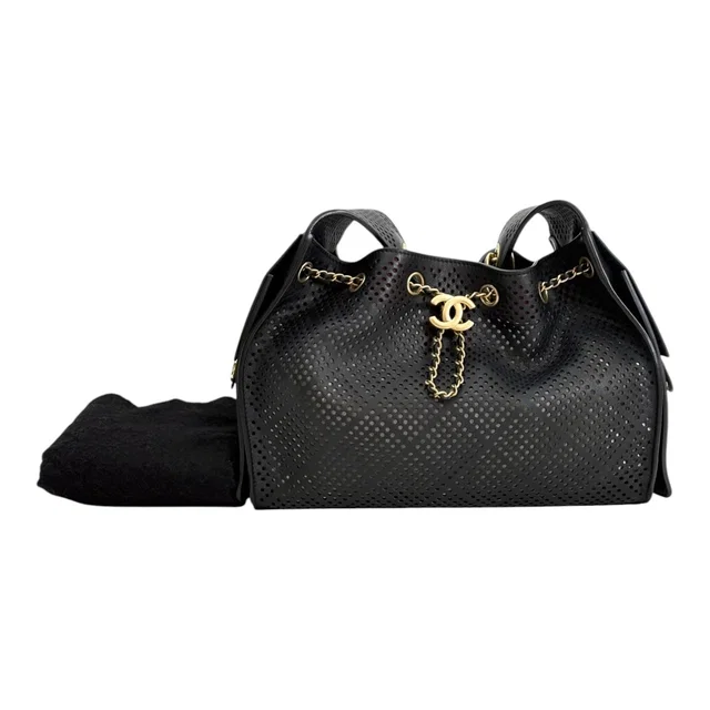 Chanel 25 Black Perforated Small Leather Bag in Black Leather from Luxury Promise