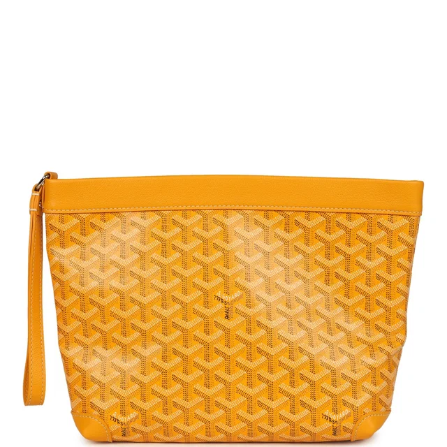 Goyard Goyardine Canvas Yellow Conti Pouch Palladium Hardware in Yellow Canvas from Madison Avenue Couture