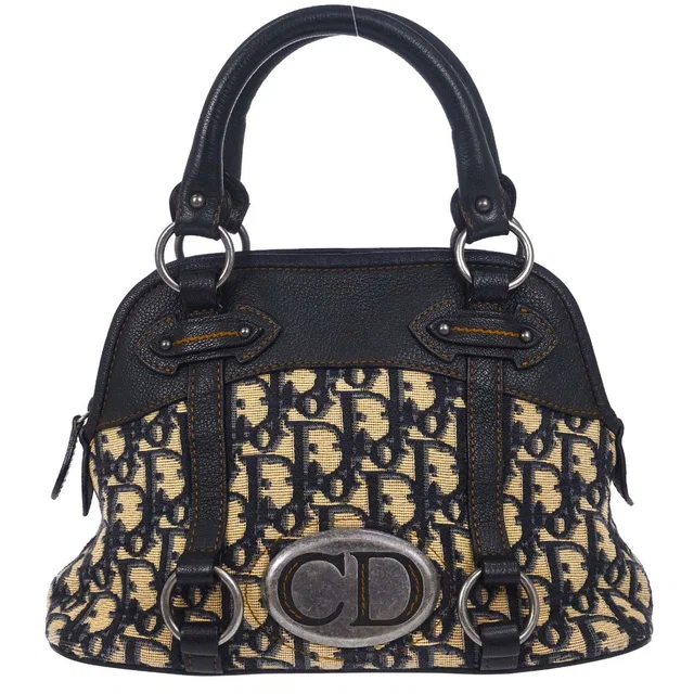 Dior 2006 Navy Beige Vintage Traveler Trotter Handbag in Beige Canvas from AMORE Vintage Tokyo