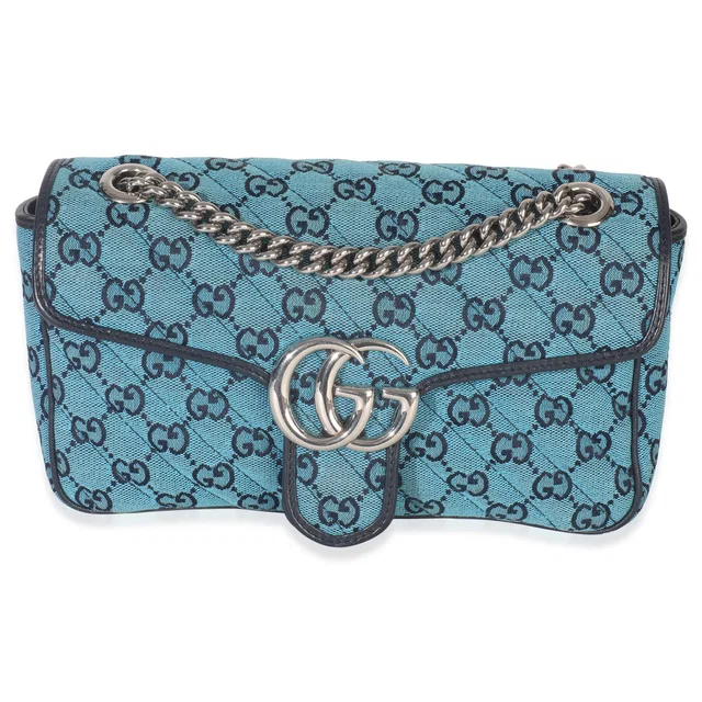 Gucci Blue Matelasse Canvas Diagonal Small Gg Marmont Shoulder Bag Handbag in Blue Canvas from HEWI