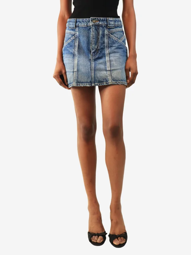 Saint Laurent Blue multi-seam denim mini skirt - size UK 8 in Blue Denim from Sign of the Times