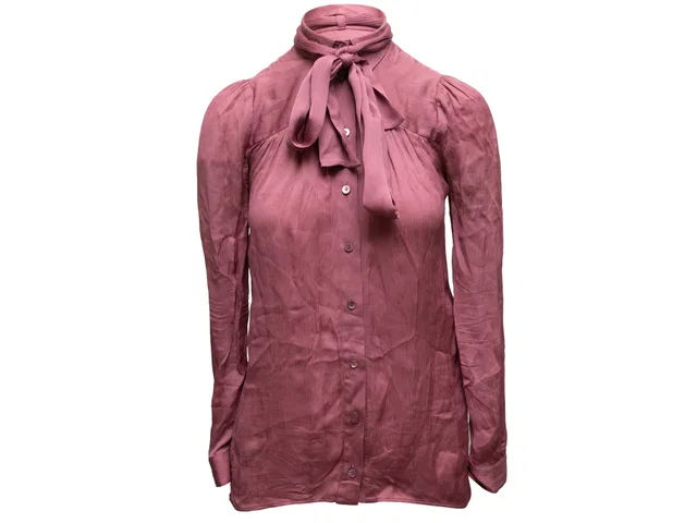 Pink Gucci SIlk Pussy Bow Button-Up Blouse Size IT 36 in Pink Silk from Designer Revival