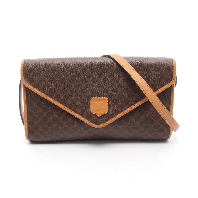Celine Shoulder Bag Flap Macadam Brown Canvas Leather in Brown Canvas from The Reluxe