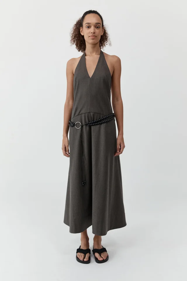 St Agni Wool Halter Plunge Dress - Mulch from St. Agni, photo 1 of 1