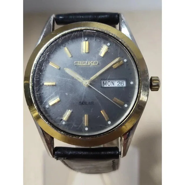Seiko Solar Watch Mens Day/Date Quartz V158-0ab0 A4 in Silver in gray|silver Leather from Grailed