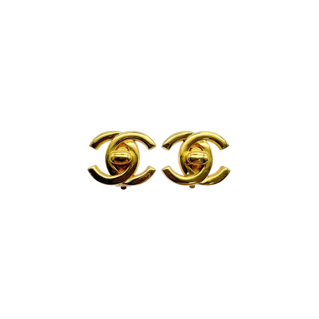 Chanel Vintage Earrings Turn Lock Gold Accessory 95A in Gold from Luxury Promise