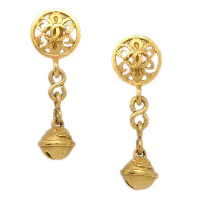 Chanel Bell Dangle Earrings Clip-On Gold 95P in Gold from AMORE Vintage Tokyo
