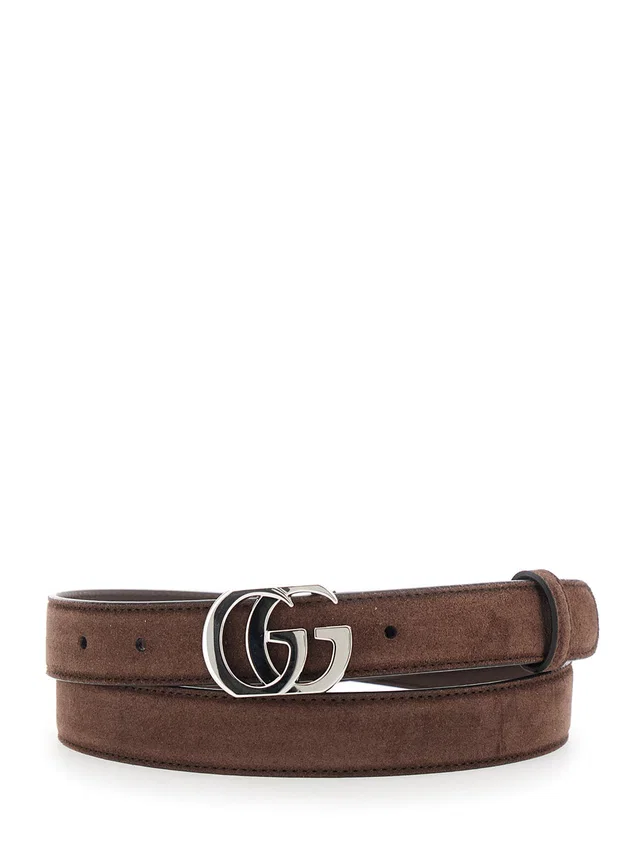 Gucci Gg Buckle Suede Belt — Brown in Brown Suede from HEWI