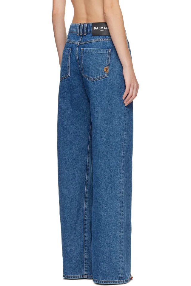 BALMAIN Blue Straight-Leg Jeans, photo 3 of 4 from SSENSE