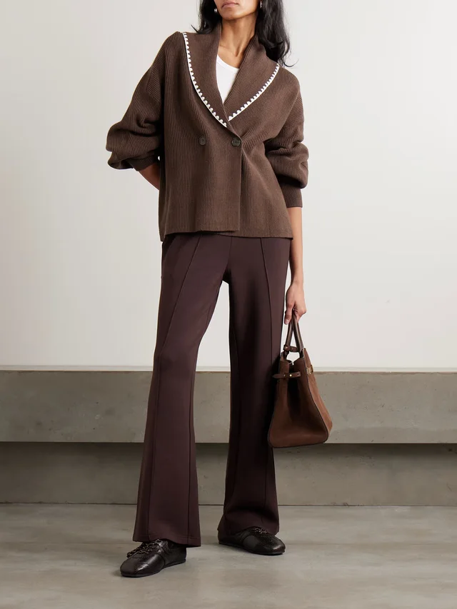 VARLEY Totley embroidered ribbed-knit cardigan in Brown, photo 2 of 2 from NET-A-PORTER (Canada)