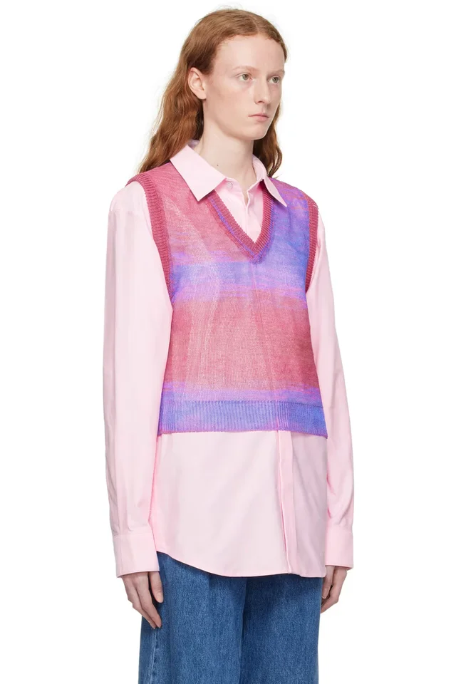 WOOYOUNGMI Pink Gradient Stripe Vest, photo 2 of 4 from SSENSE
