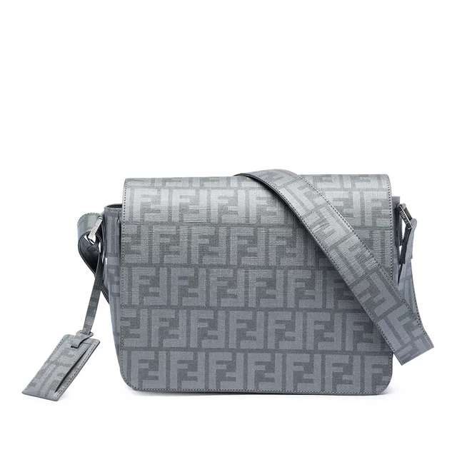 Gray Fendi Zucca Spalmati Flap Crossbody in Grey Coated canvas from Designer Revival