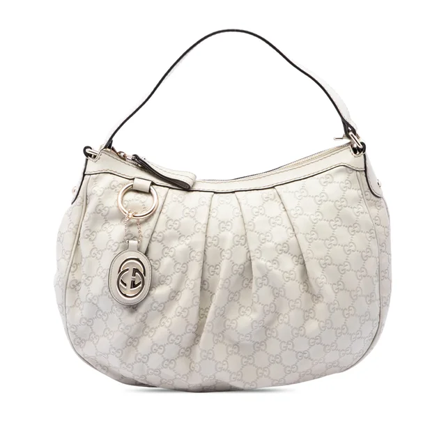 White Gucci Guccissima Sukey Shoulder Bag in White Leather from Designer Revival