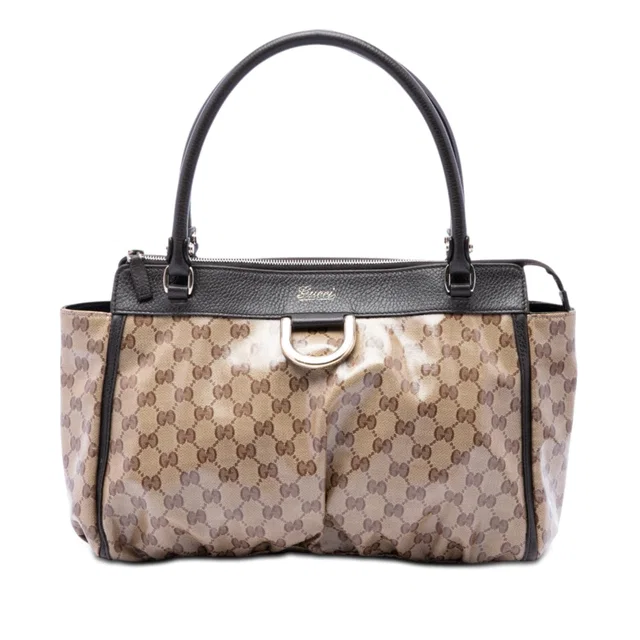 Beige Gucci GG Crystal Abbey D Ring Tote in Beige Coated canvas from Designer Revival