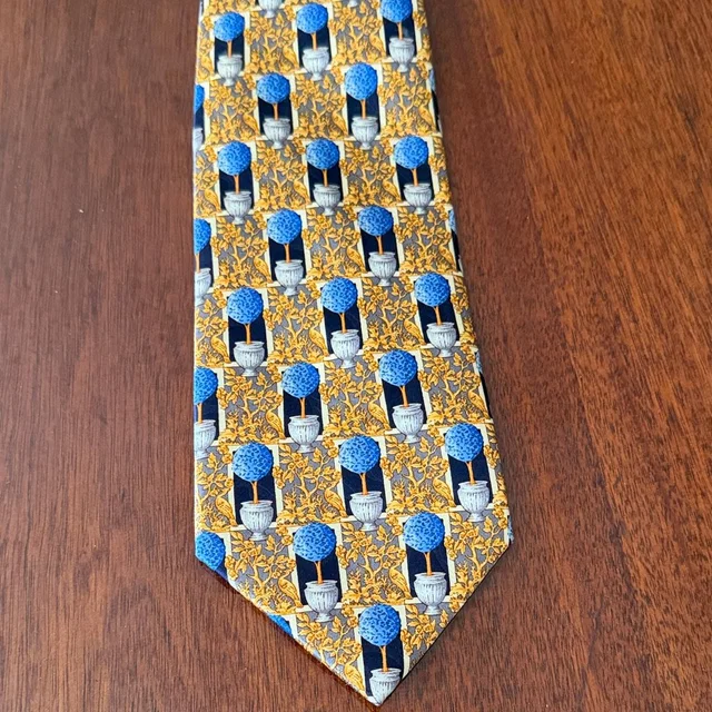 Lanvin Blue And Gold Patterned Tie in blue|gold from Poshmark