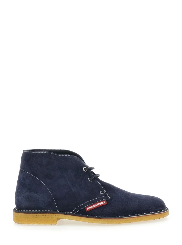 Dsquared2 Blue Lace-Up with Logo Patch on the Side and Contrast Stitching in Suede for Men in Blue 100% Calf, image 1 of 1 from Gaudenzi Boutique