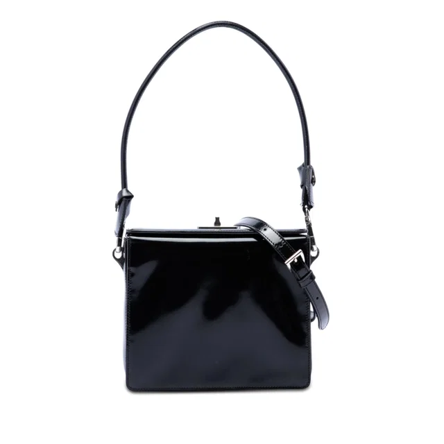 Black Prada Patent Leather Turnlock Satchel in Black Patent leather from Designer Revival