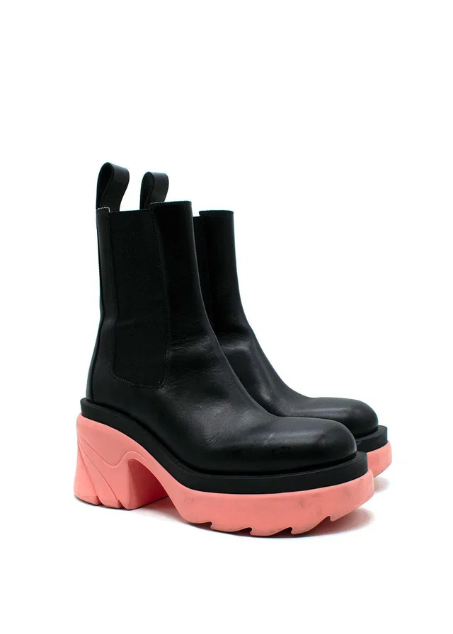 Bottega Veneta Pink and Black Flash Platform Boot in Black Calfskin from HEWI