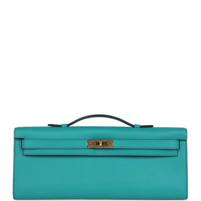 Hermès Kelly Cut Vert Verone Swift Gold Hardware in Green Swift leather from Madison Avenue Couture