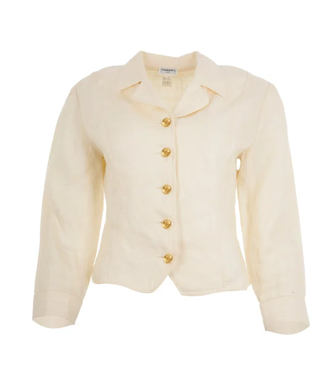Chanel Vintage Linen Sunburst Button Coat from Luxury Promise