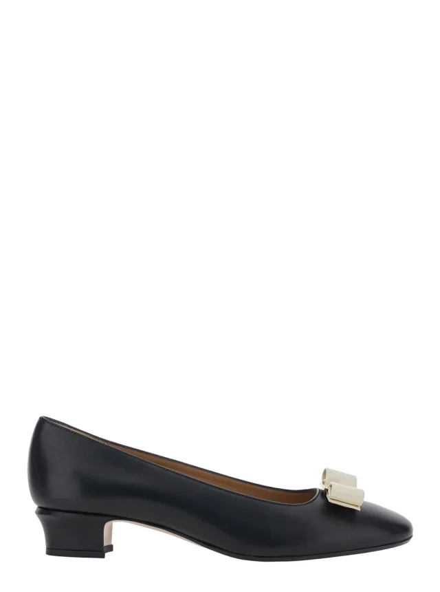 'Vara 2.0' Black Pumps with Block Heel and Logo Plate on the Front in Leather Woman in Black, image 1 of 1 from Gaudenzi Boutique