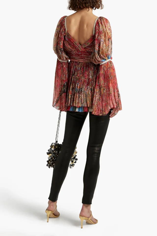 Etro Wrap-Effect Gathered Printed Silk-Crepon Blouse in Claret, photo 3 of 4 from THE OUTNET