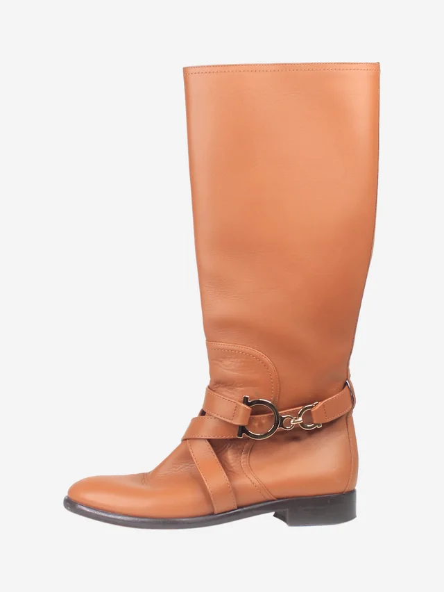 Ferragamo Brown leather riding boots - size UK 6.5 in Brown Leather from Sign of the Times