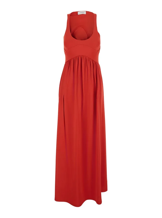 SPORTMAX 'Panino' red sleevelesss long dress with round neckline and cut-out on the back in stretch viscose for women in Red 94% Viscose 6% Elastane, photo 2 of 6 from Gaudenzi Boutique