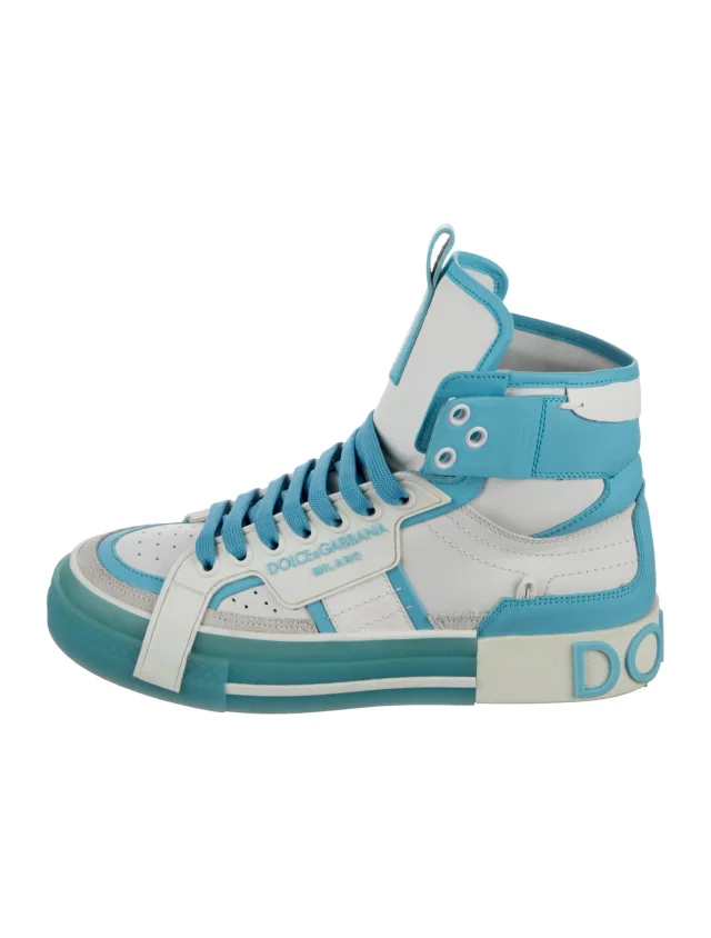 Dolce & Gabbana Leather Graphic Print Sneakers in blue Leather from The RealReal