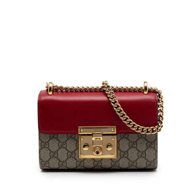 Red Gucci Small GG Supreme Padlock Crossbody in Red Coated canvas from Designer Revival
