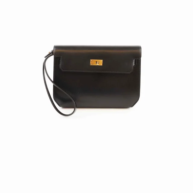 Hermès Kelly Depeches 25 Tadelakt Noir Black(U Stamp) in Black Leather from The Purse Affair