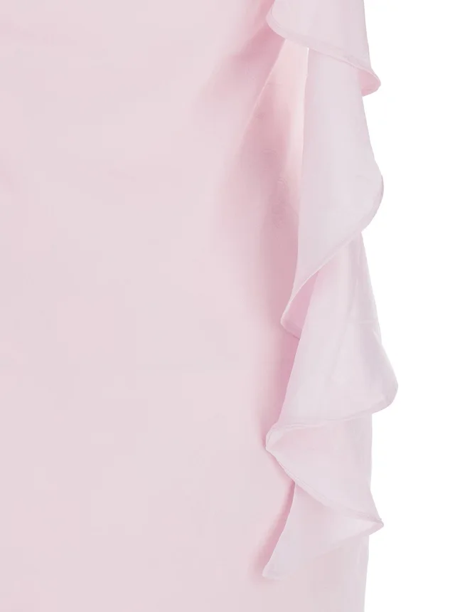 Rotate Long Dress 'Rosa' with Back Opening and Draped Details in Pink Fabric for Women in Pink 100% Polyester, photo 6 of 6 from Gaudenzi Boutique