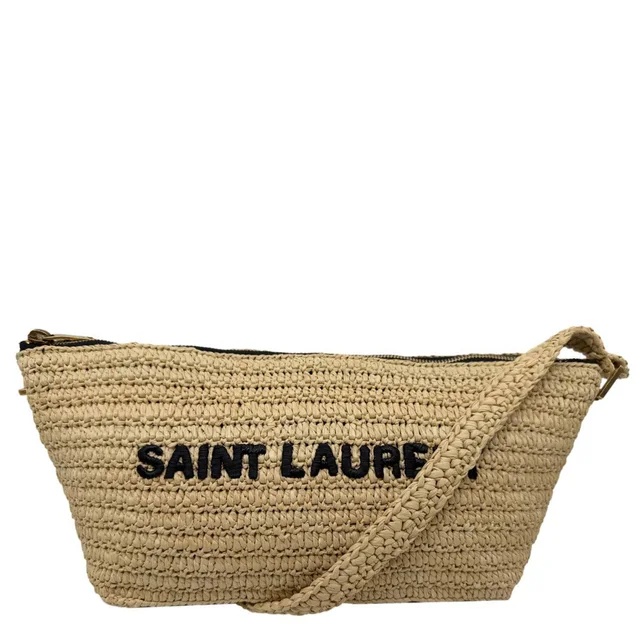 Saint Laurent Tuc Logo Woven Raffia Shoulder Bag Cream in White Woven leather from Dallas Designer Handbags