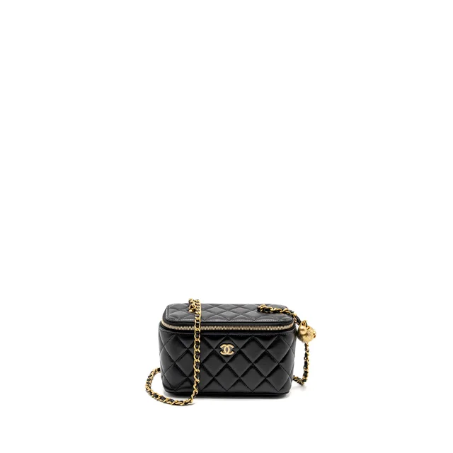 Chanel Pearl Crush Long Vanity Case Lambskin Black GHW (Microchip) in Black Lambskin from EMIER